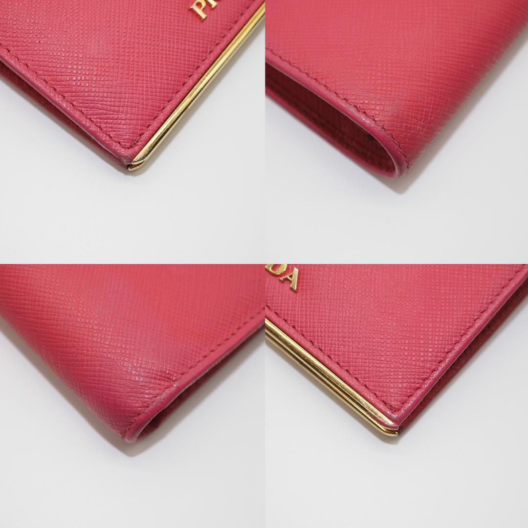 PRADA プラダ サフィアーノ レザー 二つ折り財布 ピンク系 ゴールド金具