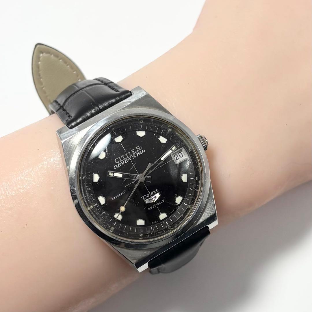 【稼動】 CITIZEN セブンスター 腕時計 メンズ 黒文字盤 デラックス