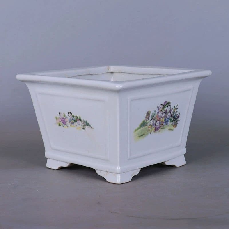 景徳鎮 粉彩四方童子図花鉢 多肉菖蒲盆栽 植木鉢 小品盆栽鉢 大品盆栽鉢