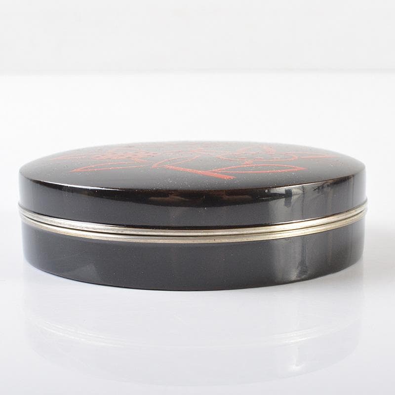 茶道具　山中塗　道場宗廣作　花蒔絵　銅覆輪　香合　共箱　V　R6446