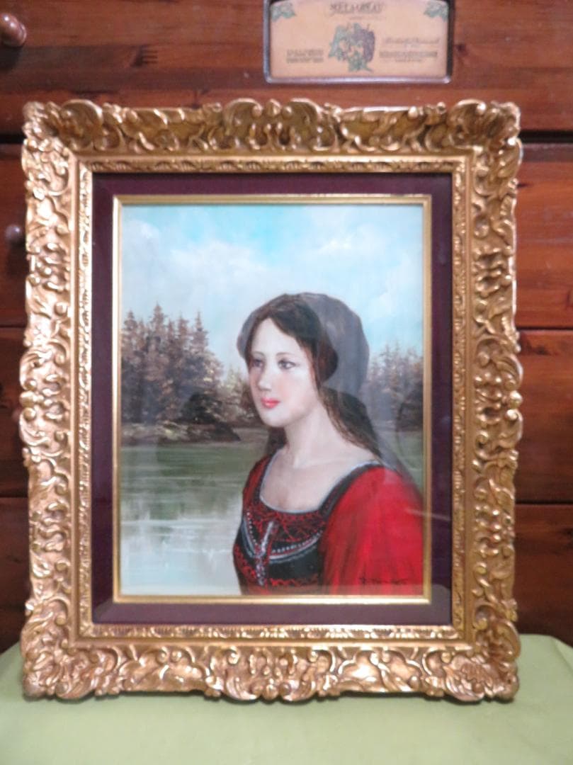 能仲ヤツヲ　「湖の女」　油彩　F6号　　モダンアート会員　叙情とロマンの世界