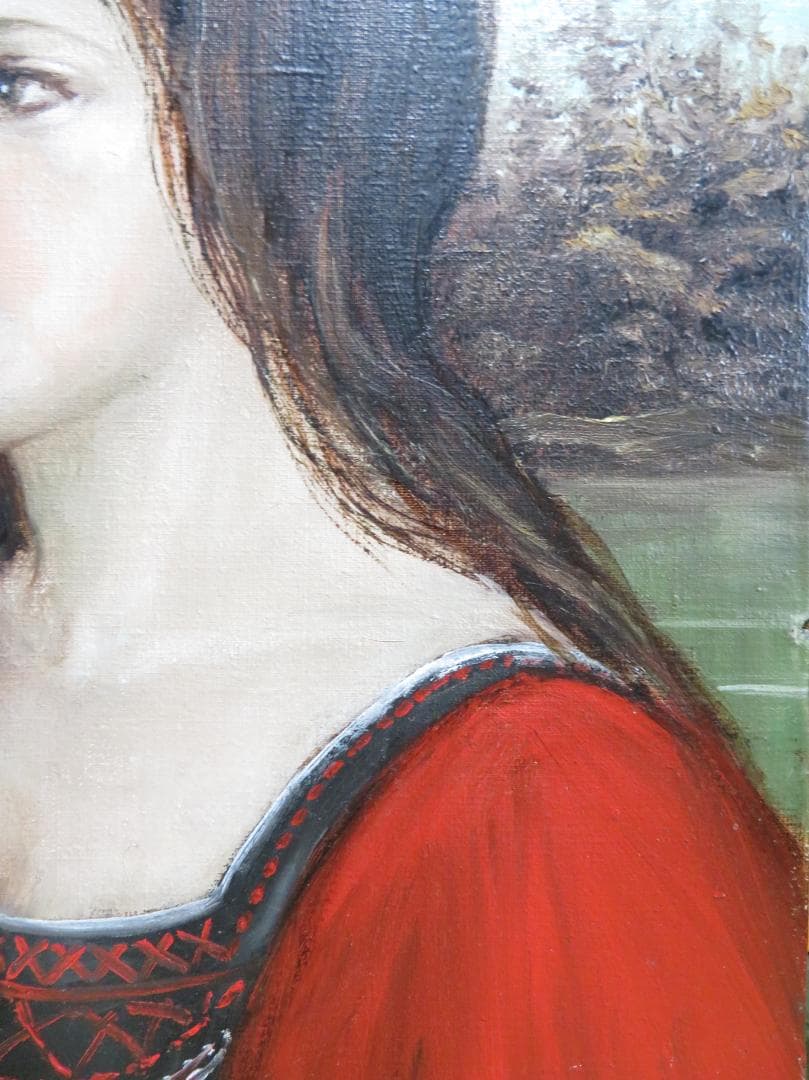 能仲ヤツヲ　「湖の女」　油彩　F6号　　モダンアート会員　叙情とロマンの世界