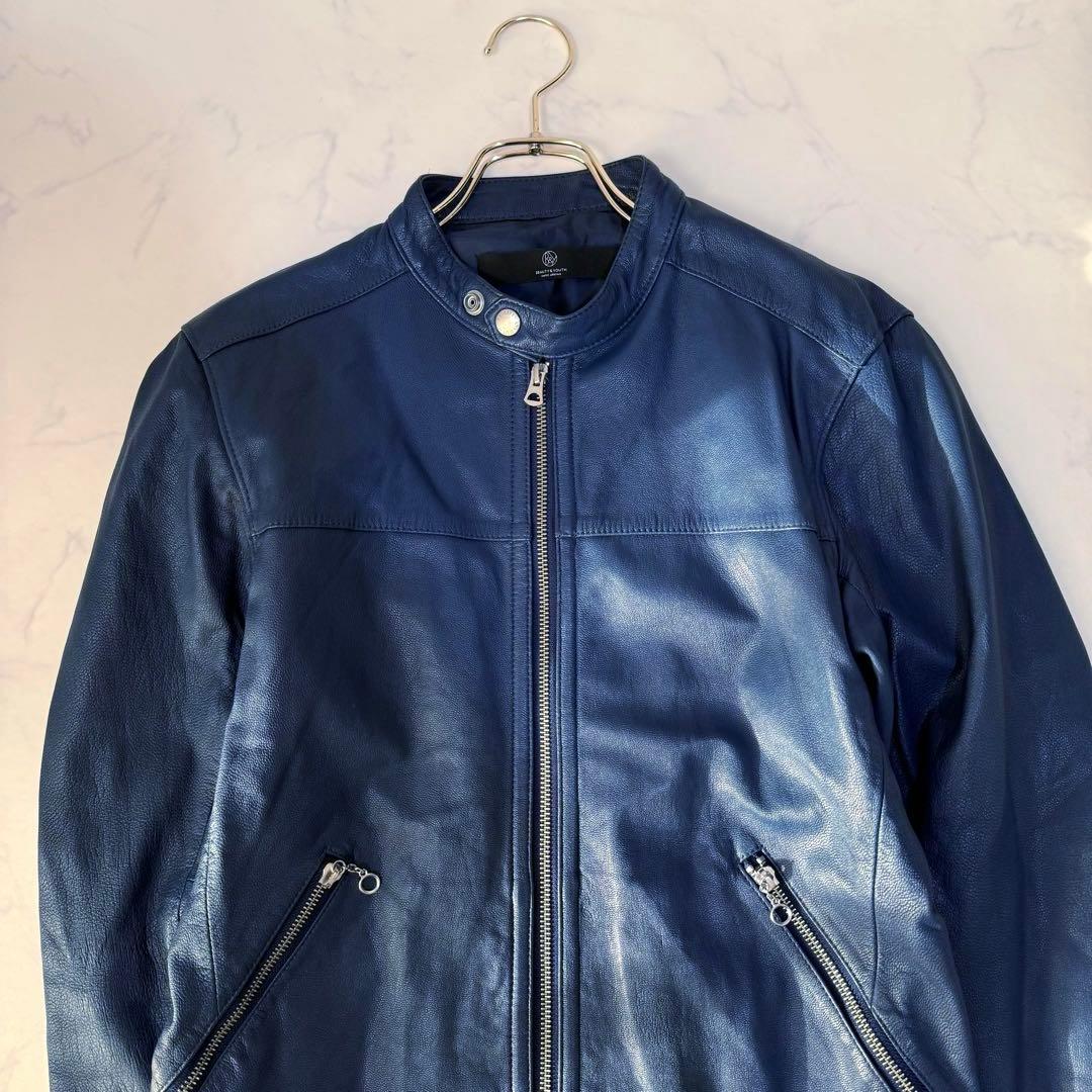 BEAUTY&YOUTH シングルライダース ジャケット 山羊革 ブルー M