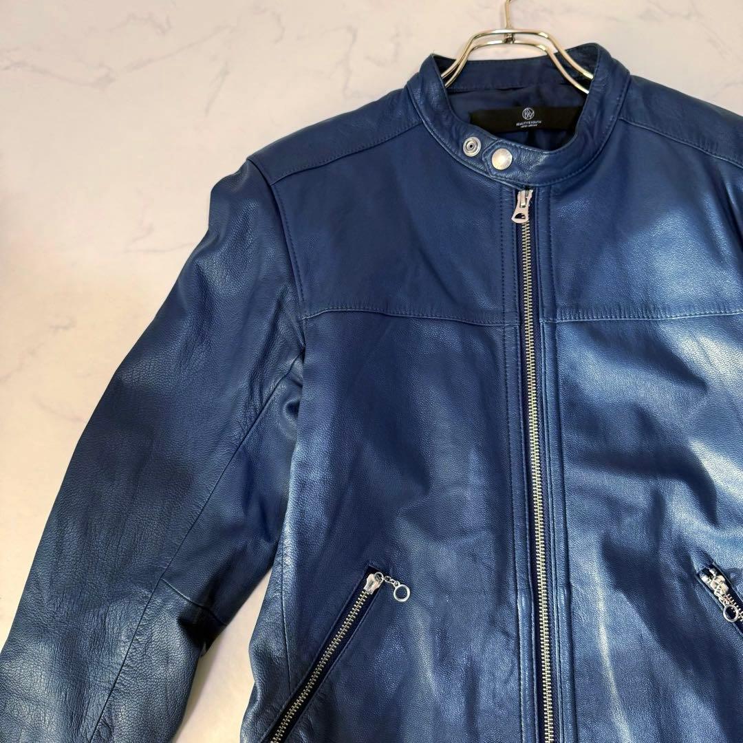 BEAUTY&YOUTH シングルライダース ジャケット 山羊革 ブルー M
