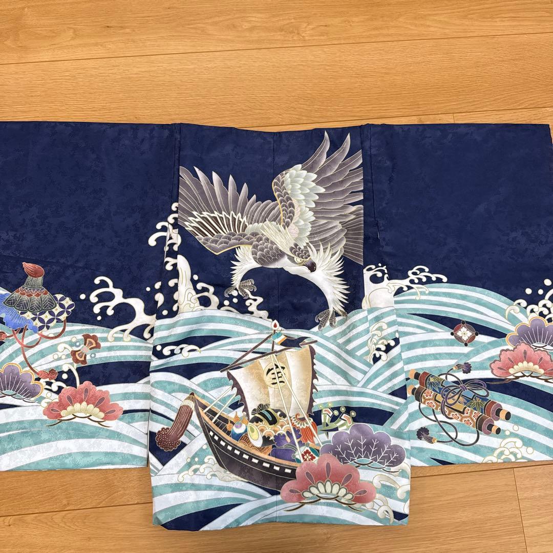 羽織袴 七五三 男の子 12点フルセット 着物 鷹宝船5歳 青 京超