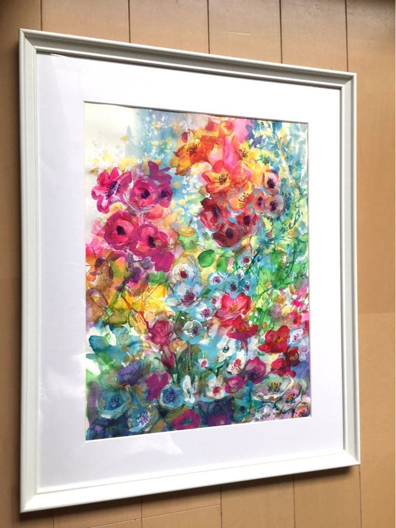 処分SALE！　春花のメロディー　水彩画　大きな絵