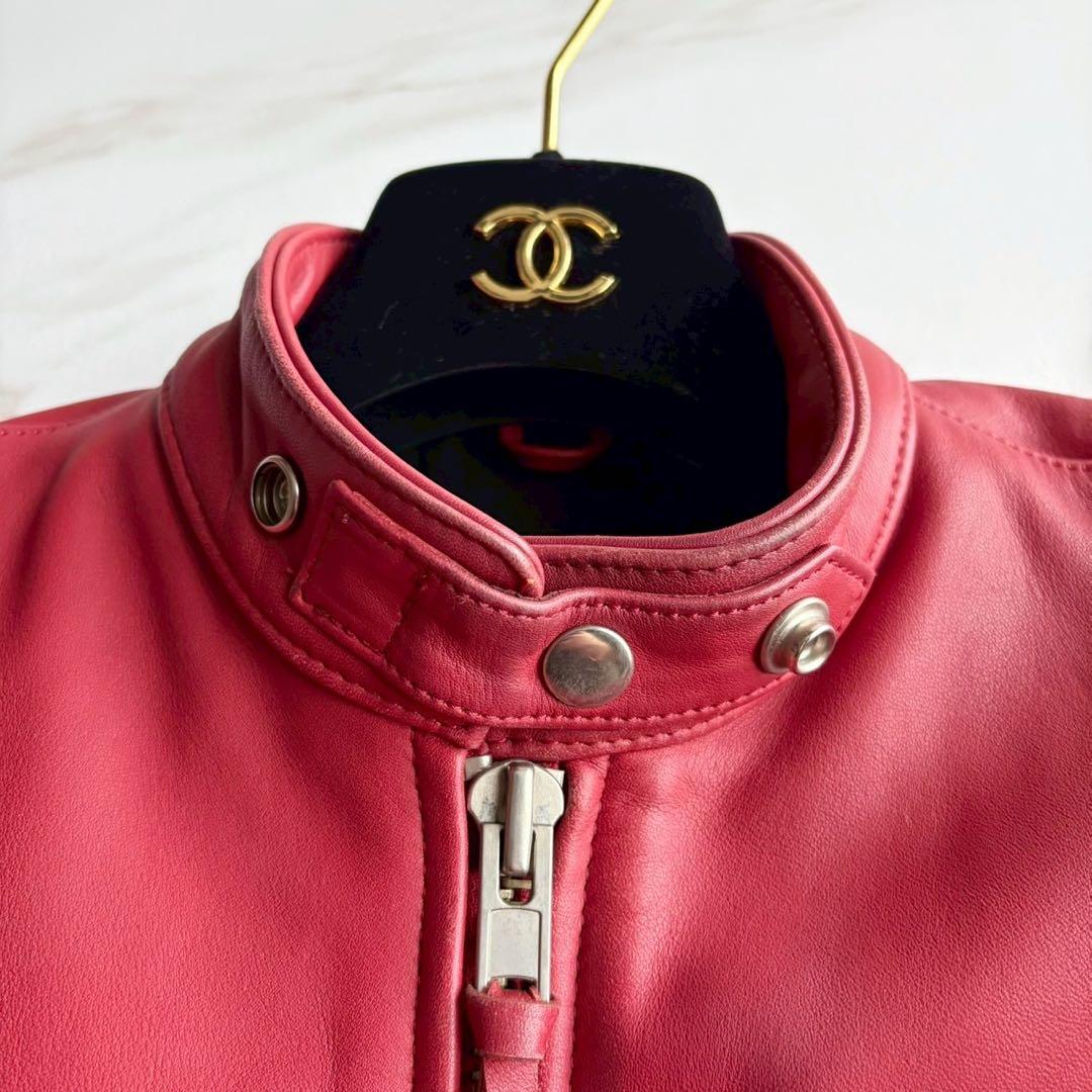 美品◆ハーレーダビッドソン シングル ライダース レザー ジャケット S 赤