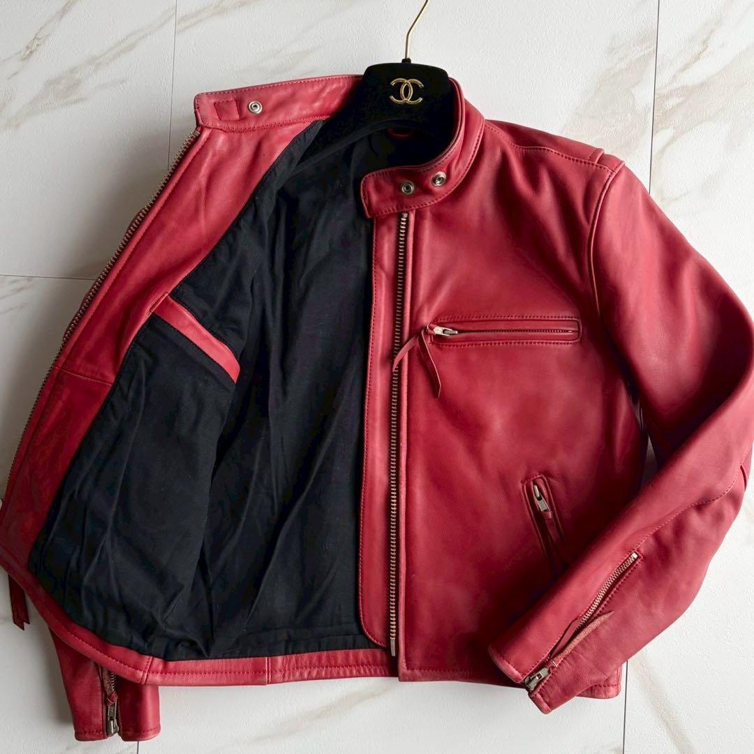 美品◆ハーレーダビッドソン シングル ライダース レザー ジャケット S 赤