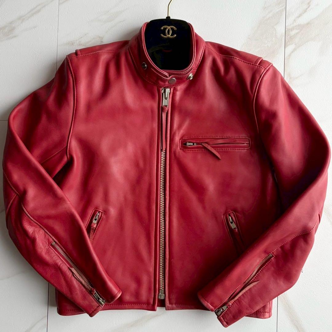 美品◆ハーレーダビッドソン シングル ライダース レザー ジャケット S 赤