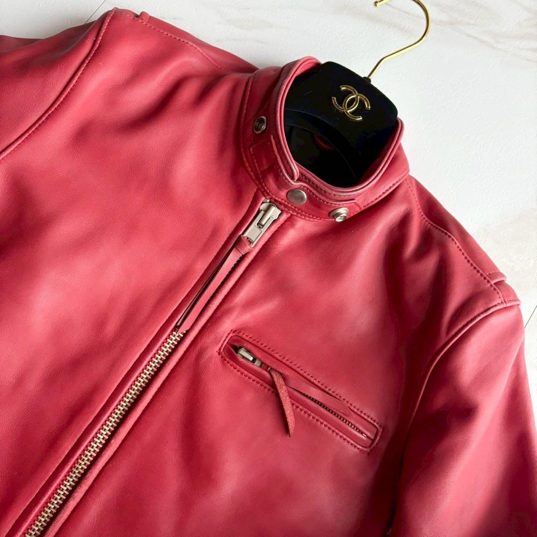 美品◆ハーレーダビッドソン シングル ライダース レザー ジャケット S 赤