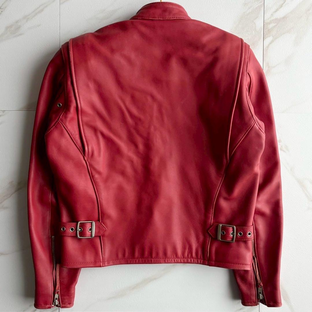 美品◆ハーレーダビッドソン シングル ライダース レザー ジャケット S 赤