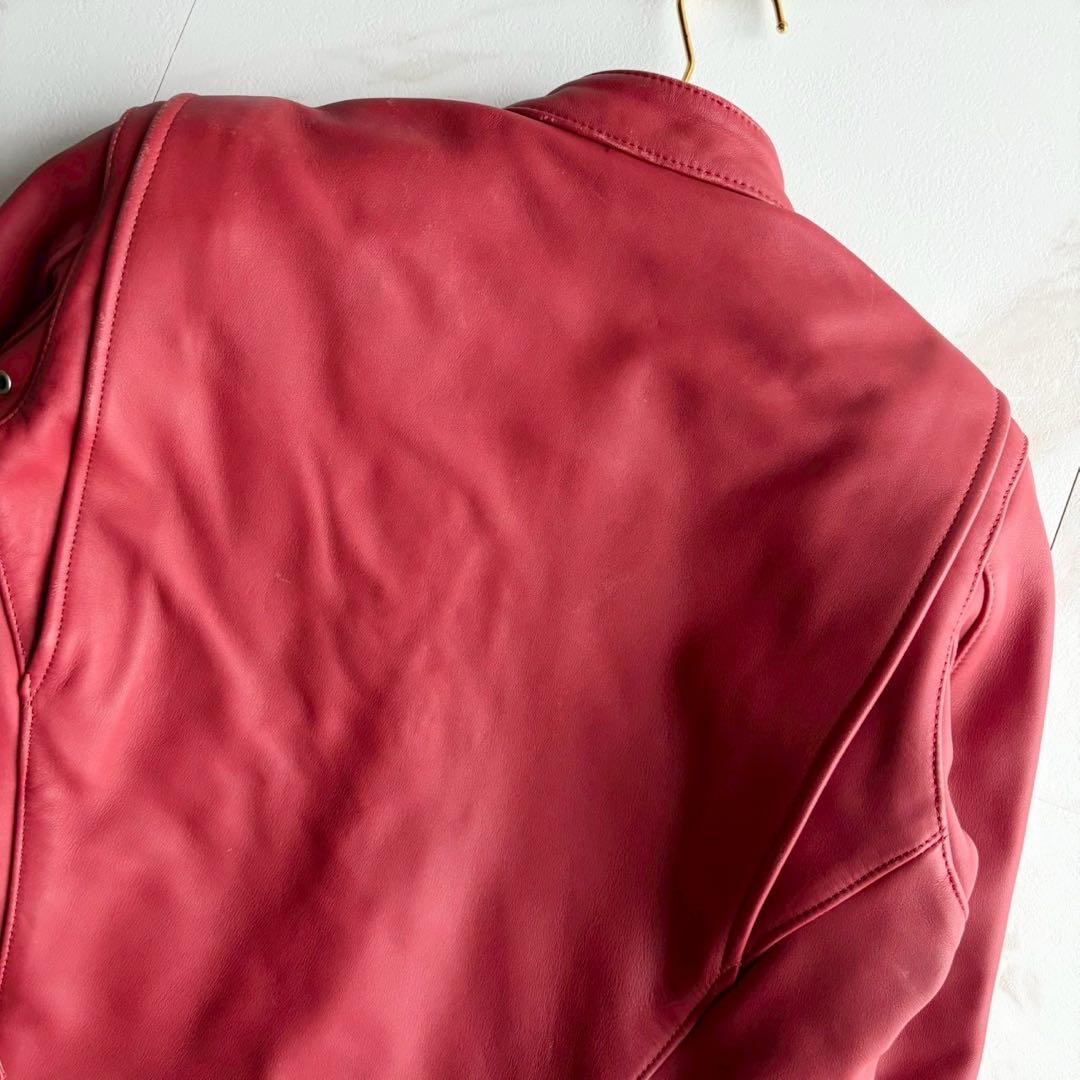 美品◆ハーレーダビッドソン シングル ライダース レザー ジャケット S 赤