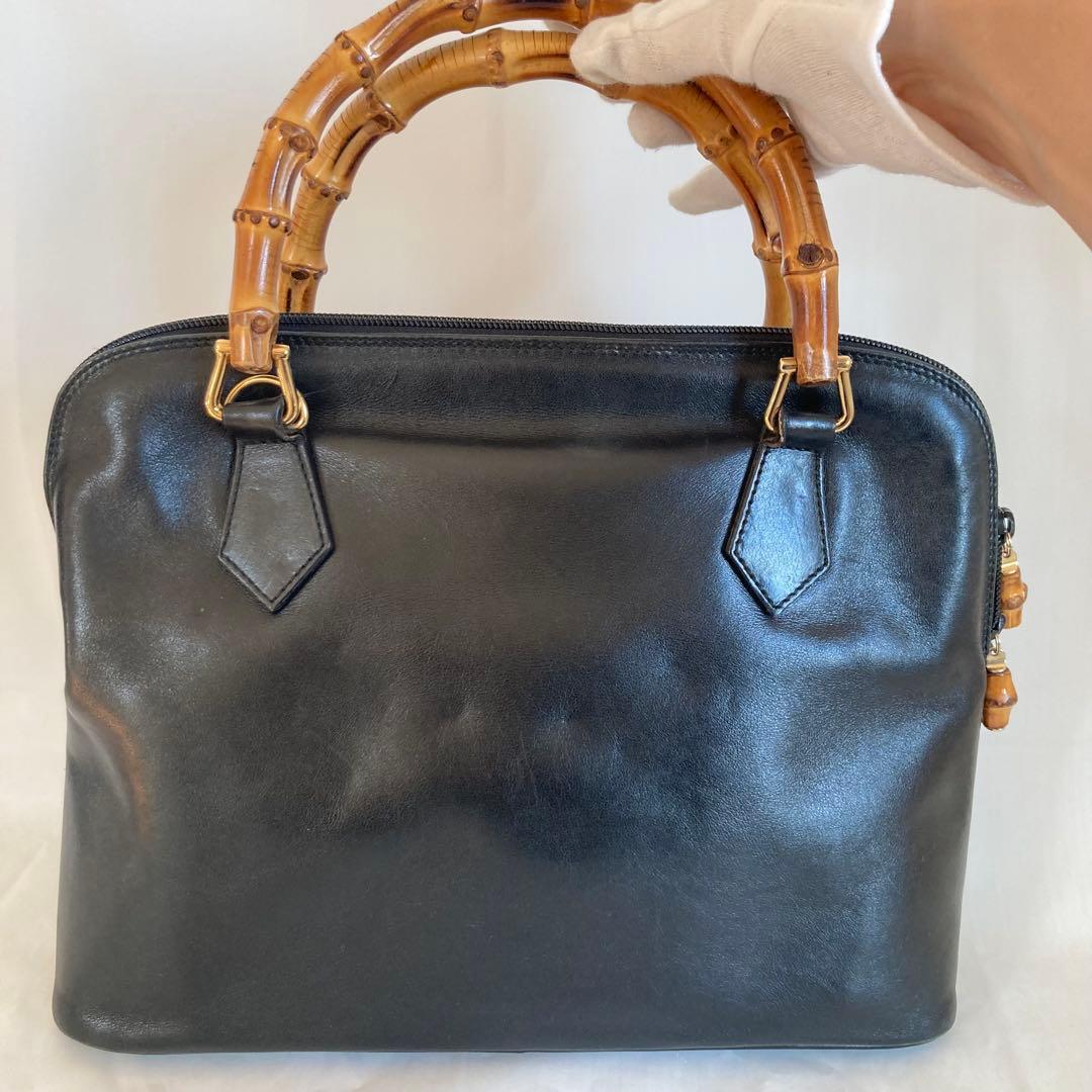 GUCCIバンブーハンドル 黒レザーハンドバッグ