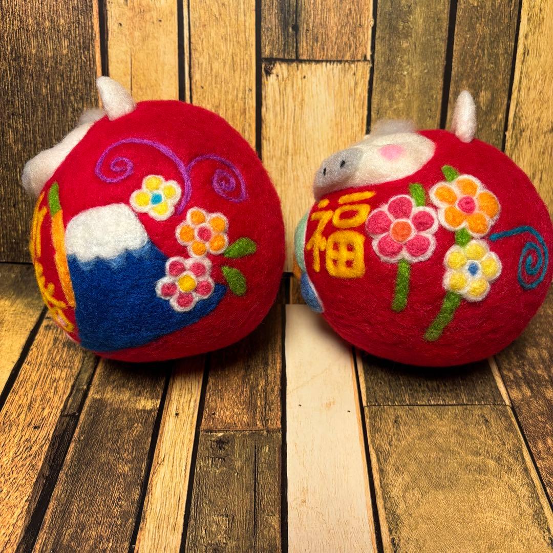 白馬赤だるま2点♡女の子だるま♡馬青だるま【羊毛フェルト・アクレーヌ】干支