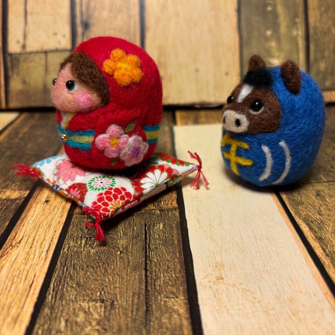 白馬赤だるま2点♡女の子だるま♡馬青だるま【羊毛フェルト・アクレーヌ】干支