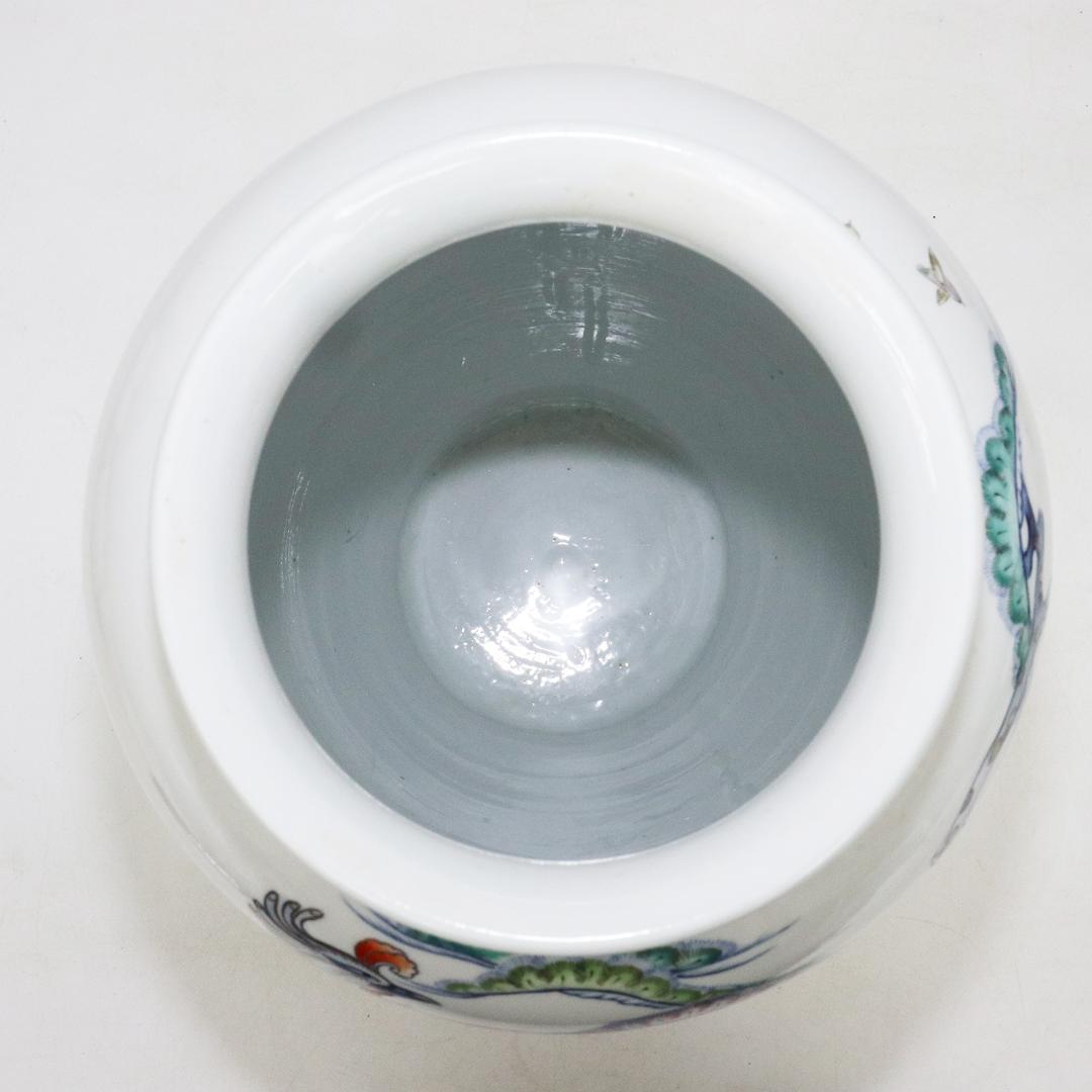 有田 晩香作 花瓶 花入 染付 金彩 鳳凰 華道具