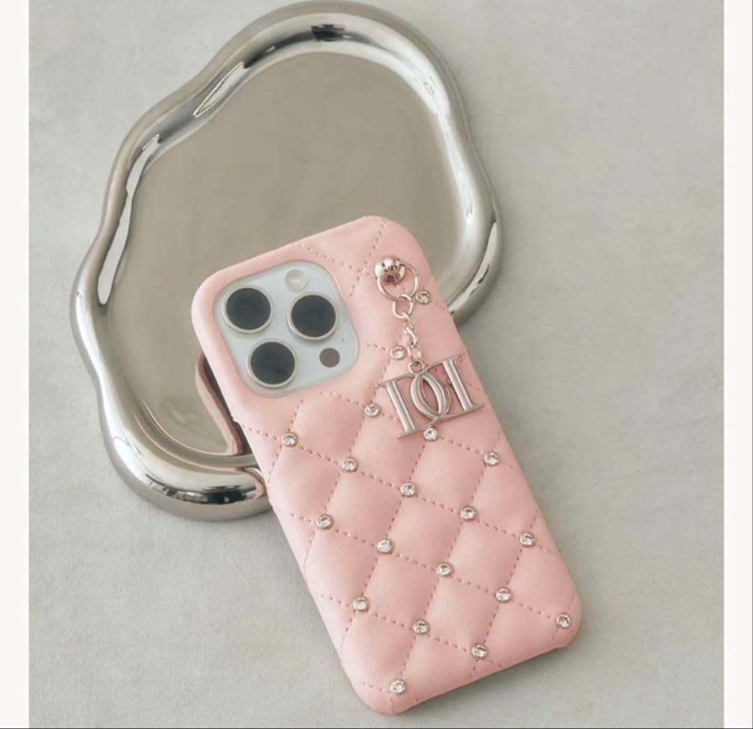 Darich キルティングビジューDDチャームiPhoneケース　ピンク　16
