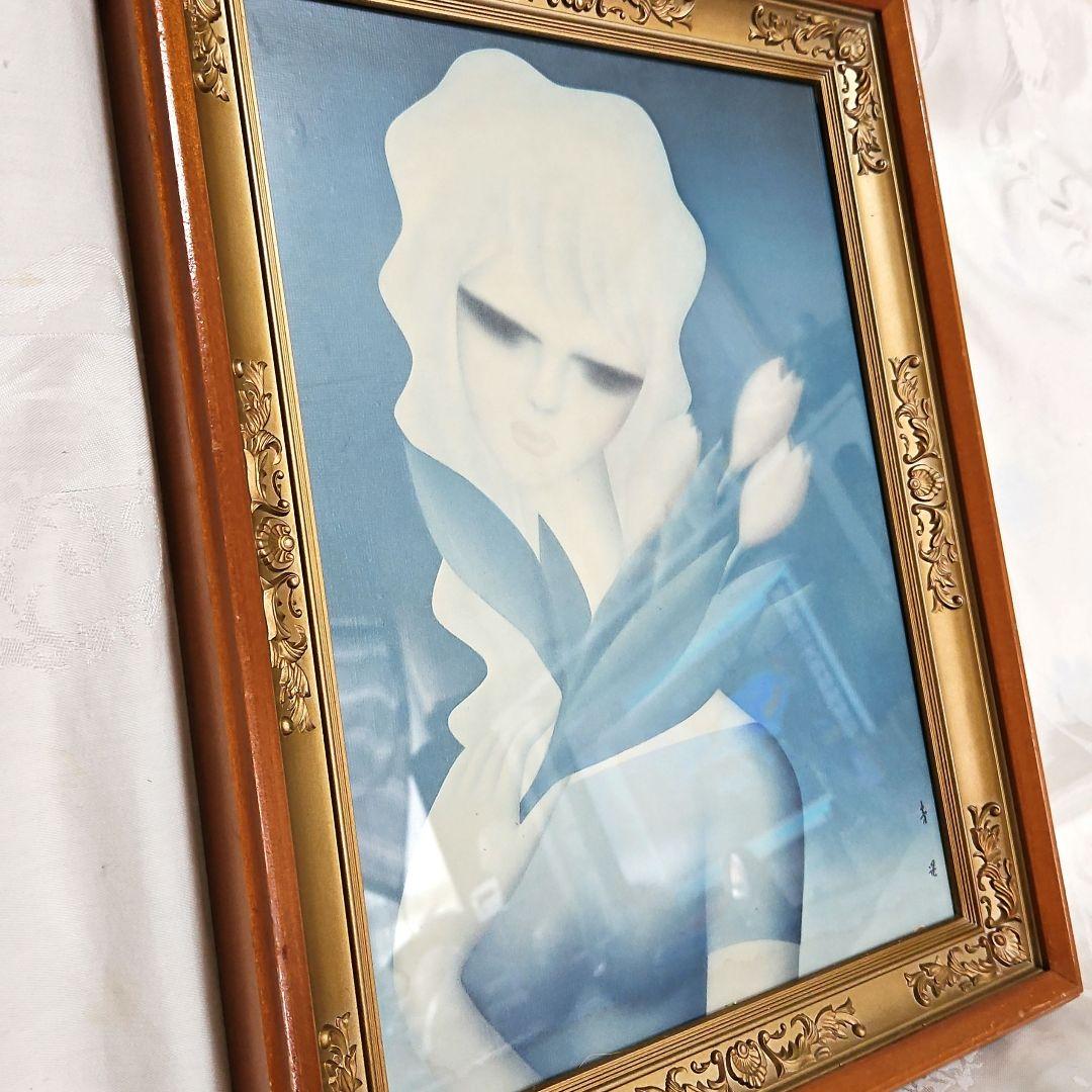 「東郷青児」抽象的な女性像の絵画チューリップ