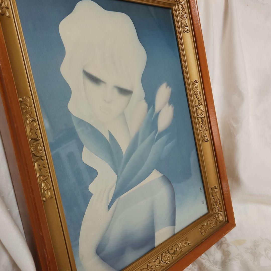 「東郷青児」抽象的な女性像の絵画チューリップ