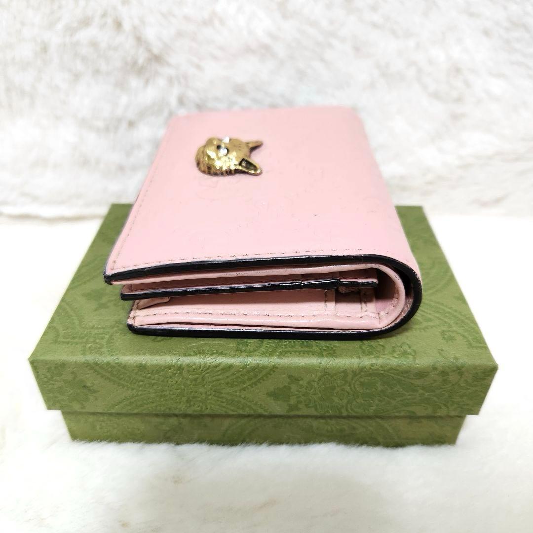 ✨極美品✨グッチ　二つ折り　小銭入れ　リネア　キャット　シマレザー　アニマエリ