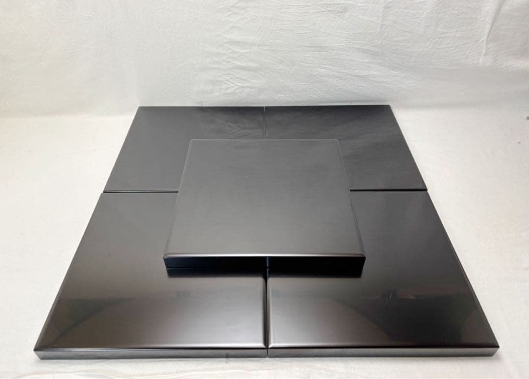 ほぼ未使用 懐石道具 木製黒真塗 会席膳 四方膳 5客揃 宴会盆 銘々盆 紙箱