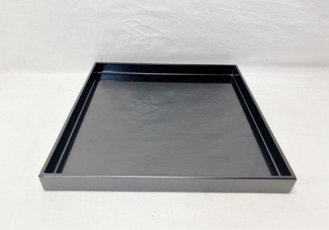 ほぼ未使用 懐石道具 木製黒真塗 会席膳 四方膳 5客揃 宴会盆 銘々盆 紙箱