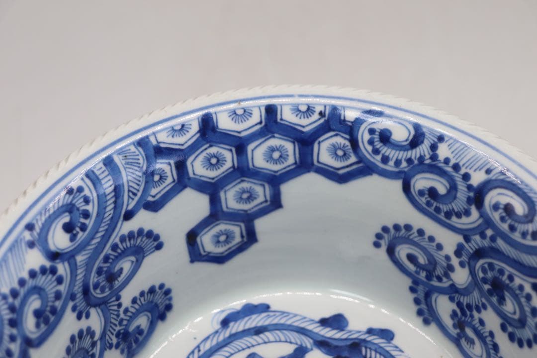 江戸　伊万里　染付　龍紋鉢　送料込み1226