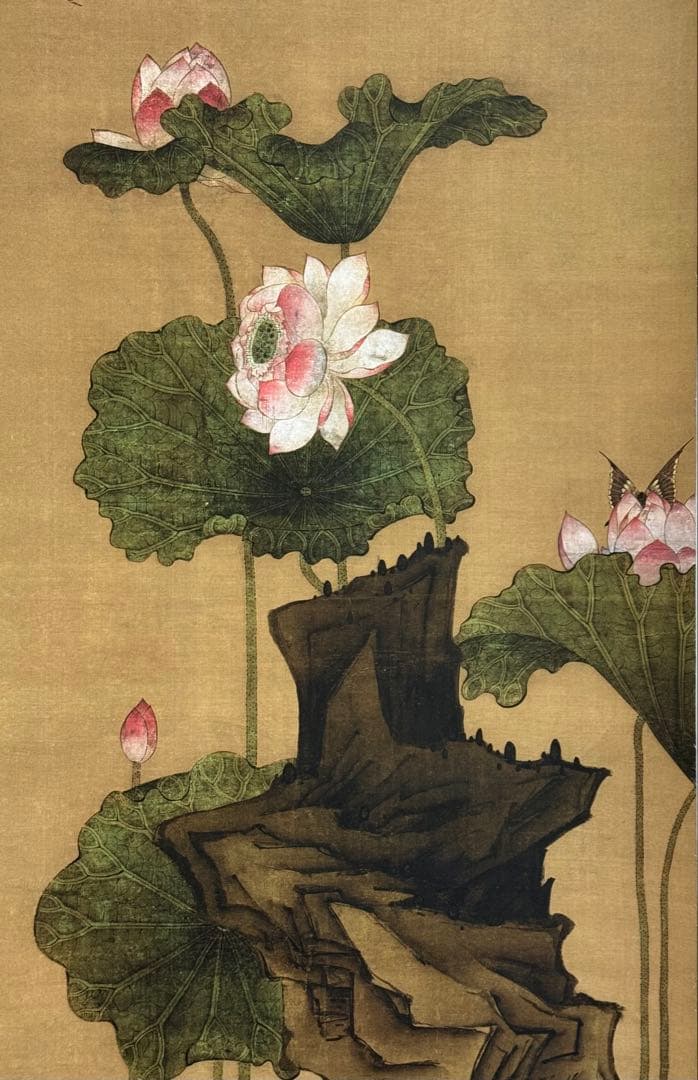 中国明時代　陳洪綬 荷花鴛鴦圖　絹本　原色複製◇検故宮博物館◇一鼎軒0926