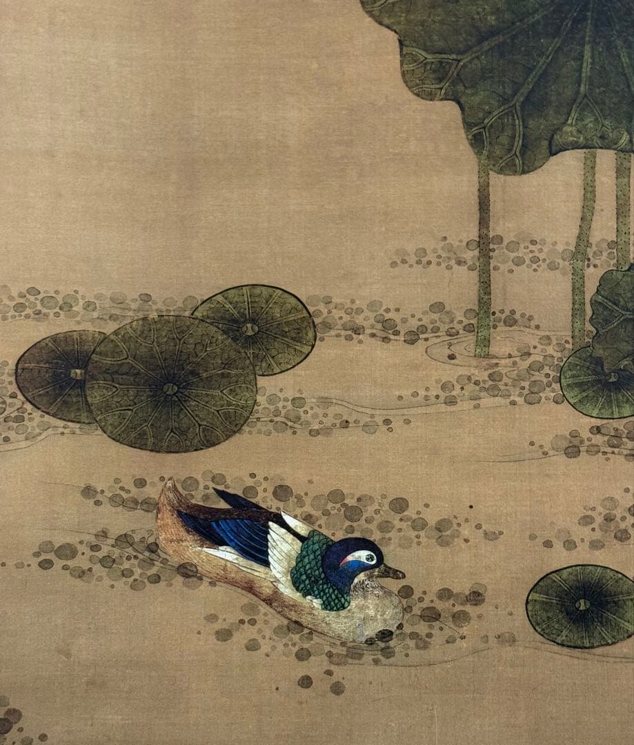 中国明時代　陳洪綬 荷花鴛鴦圖　絹本　原色複製◇検故宮博物館◇一鼎軒0926