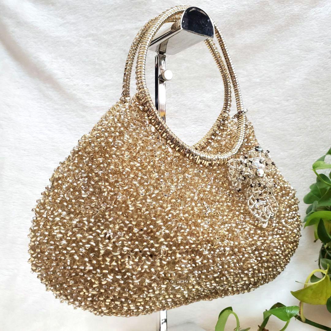 美品 アンテプリマ リボンビジュー　ワイヤーバッグ ラウンド型　シルバーゴールド