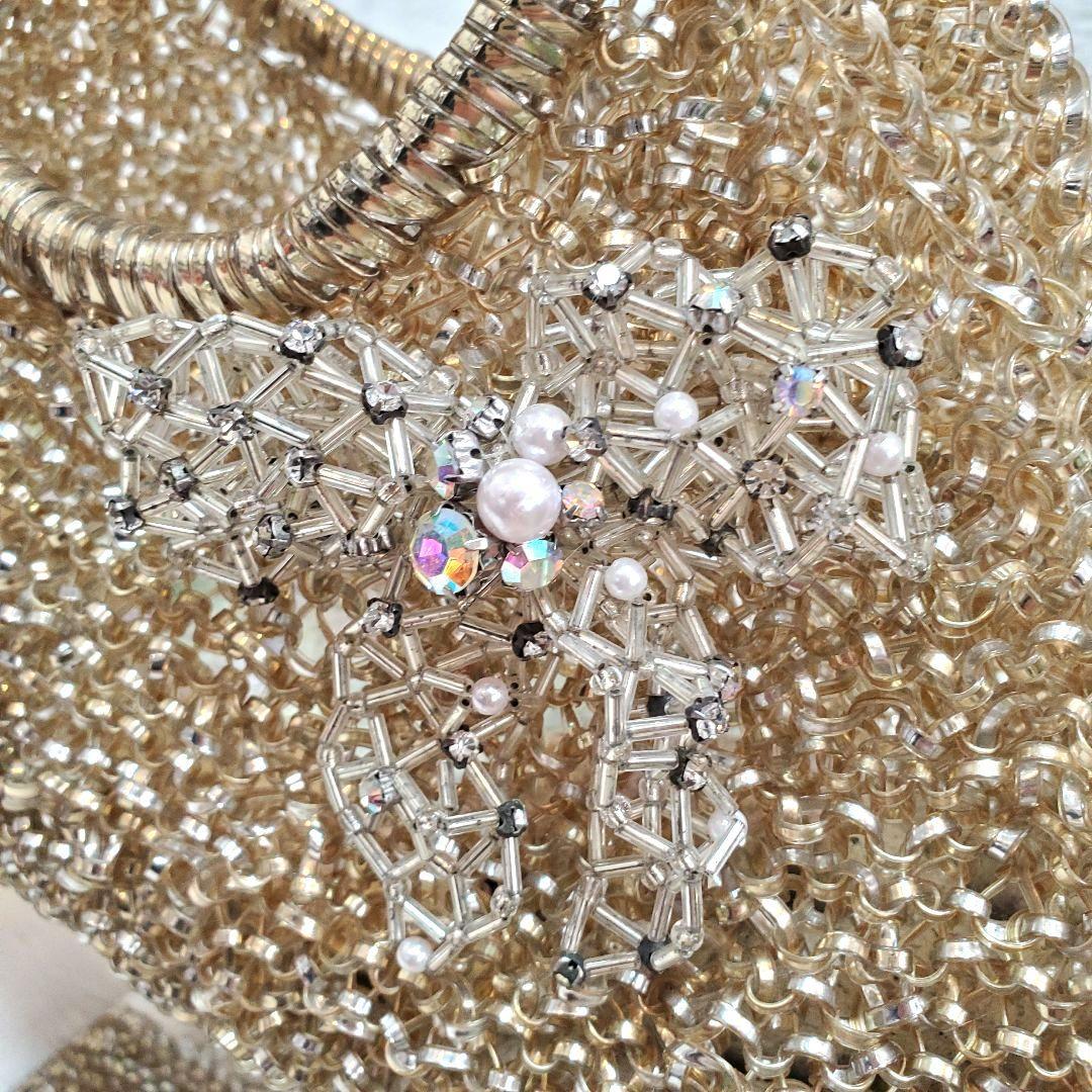 美品 アンテプリマ リボンビジュー　ワイヤーバッグ ラウンド型　シルバーゴールド