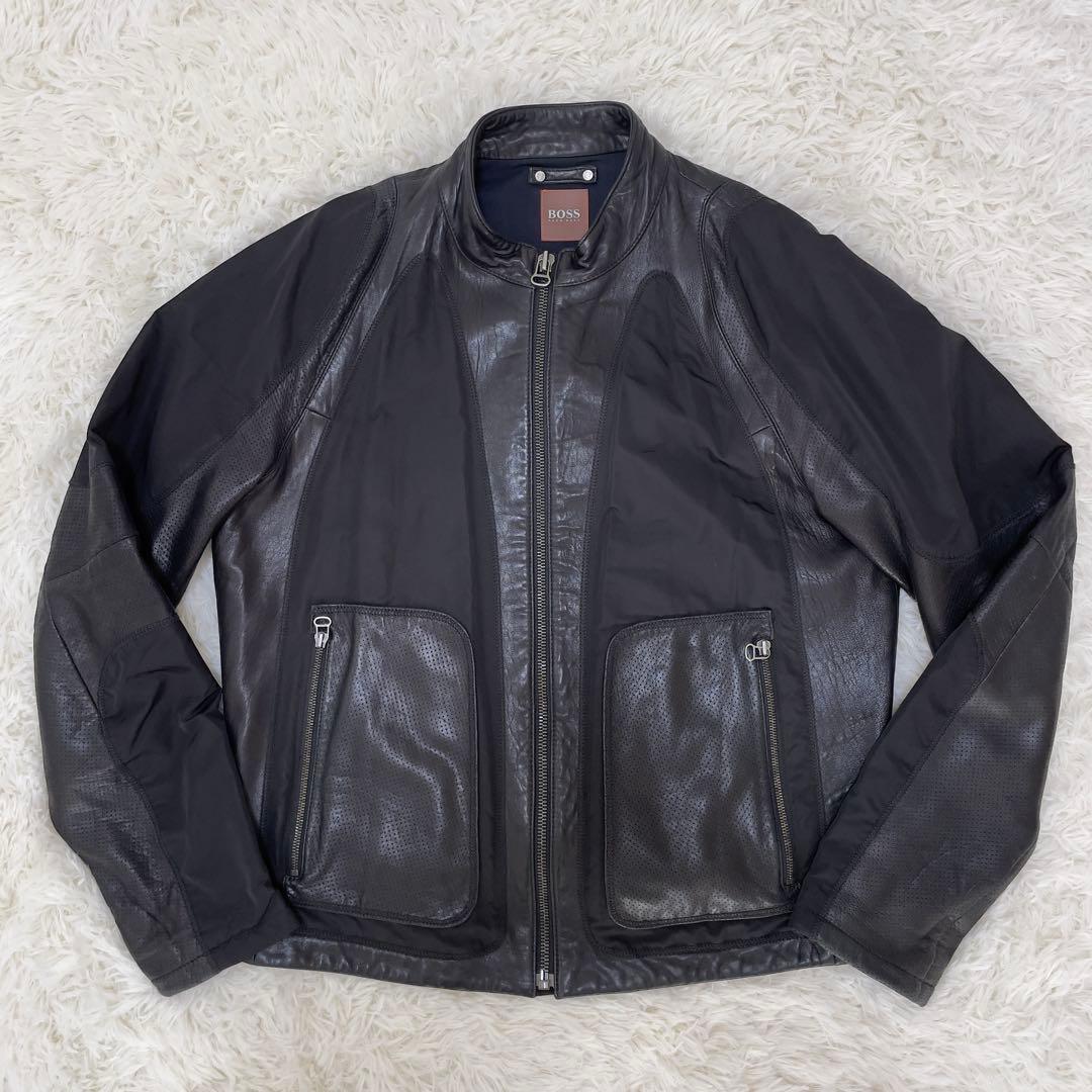 HUGO BOSS レザージャケット 羊革 黒 52サイズ