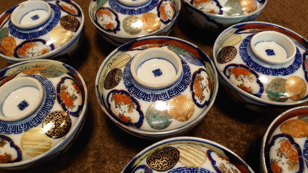 古伊万里　伊万里　色絵　金襴手　蓋碗　蔵出し　９客