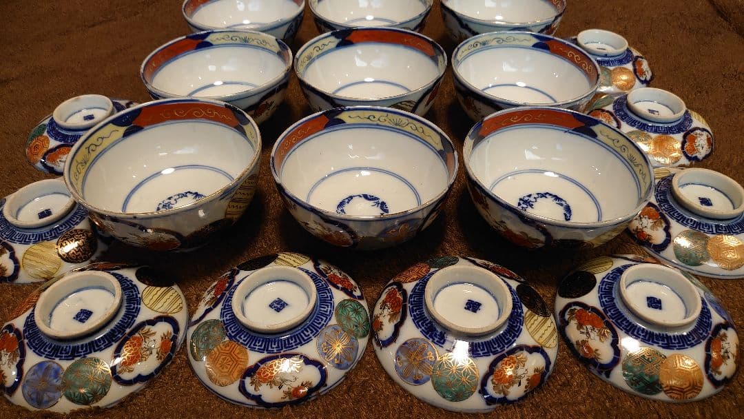 古伊万里　伊万里　色絵　金襴手　蓋碗　蔵出し　９客