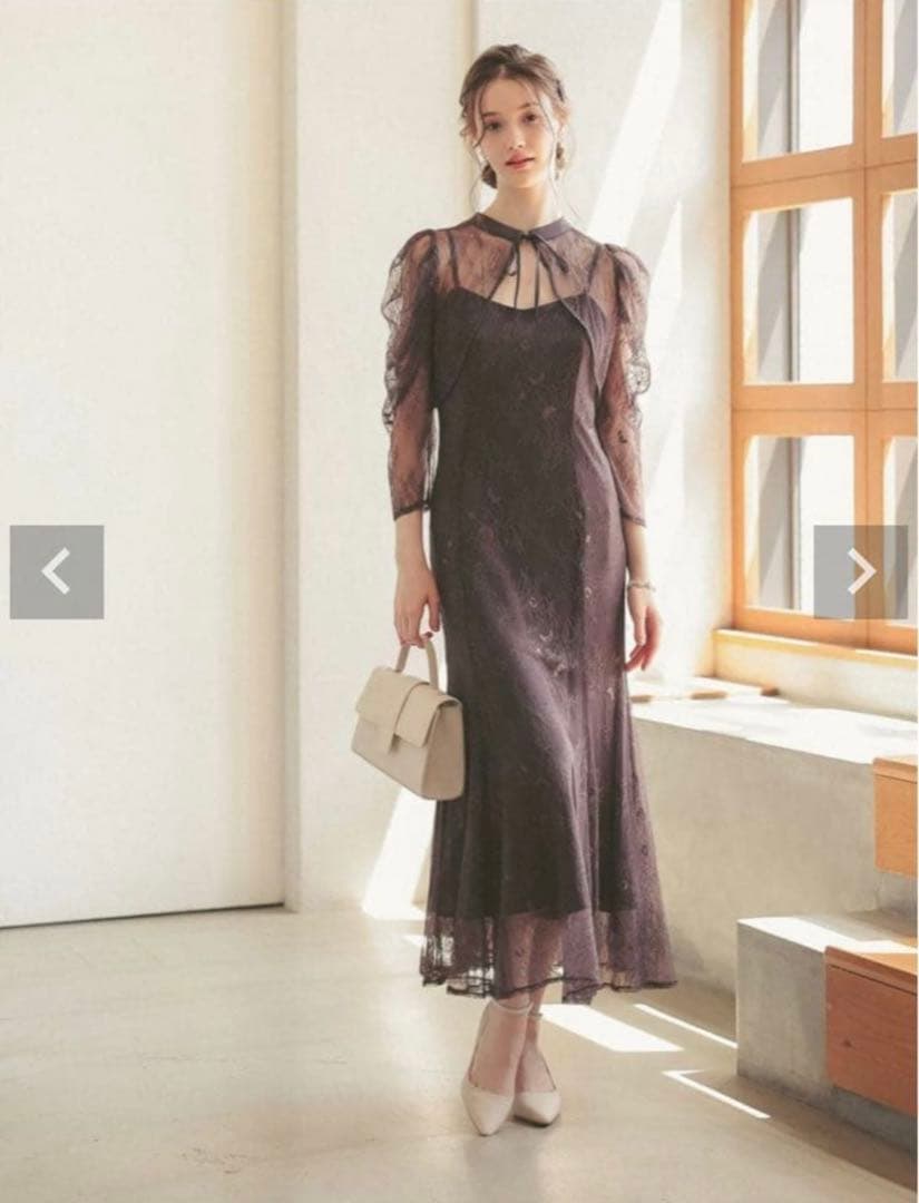 【美品】Dorry Doll ボレロレイヤーレースドレス　チャコールグレー