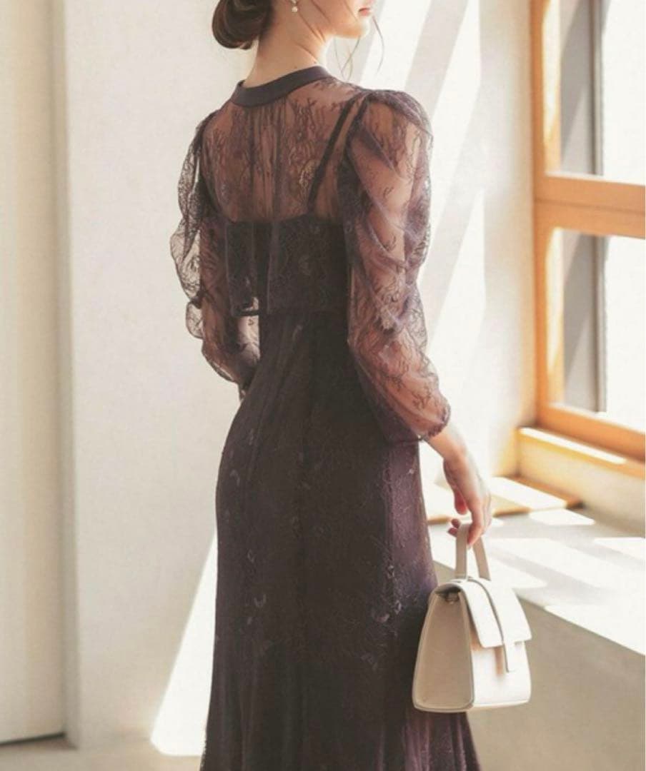 【美品】Dorry Doll ボレロレイヤーレースドレス　チャコールグレー