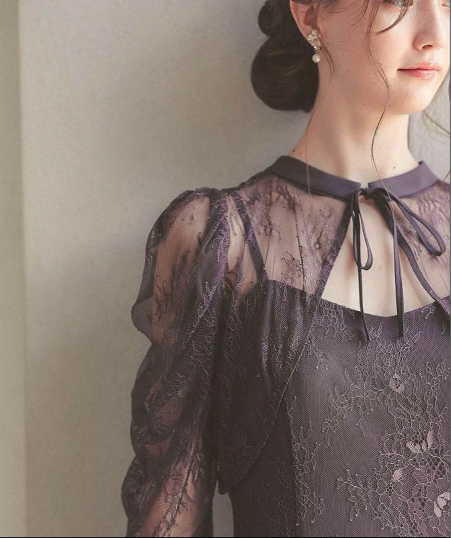 【美品】Dorry Doll ボレロレイヤーレースドレス　チャコールグレー