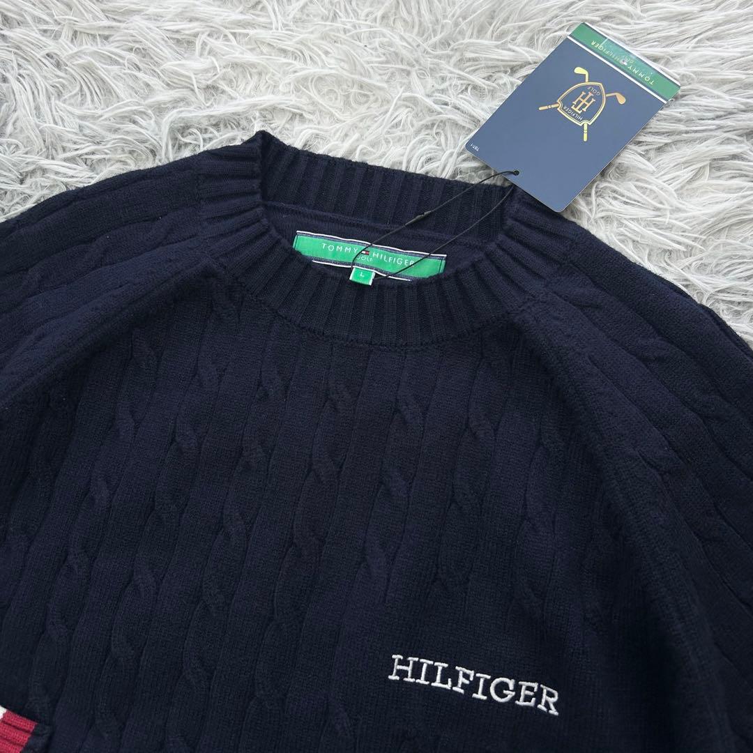 新品　トミーヒルフィガーゴルフ　ニット　セーター　ケーブル編み　ネイビー　L