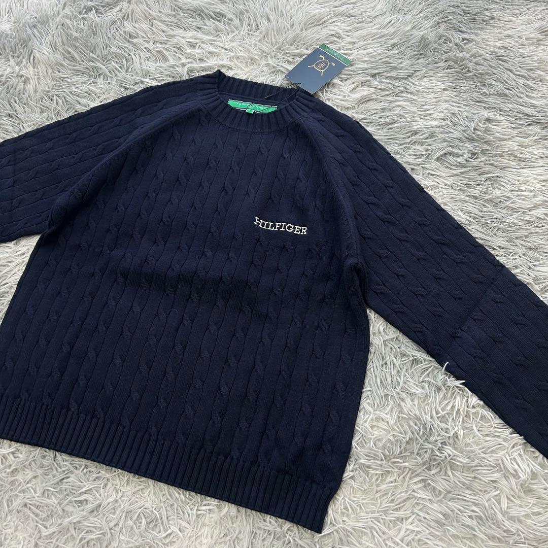 新品　トミーヒルフィガーゴルフ　ニット　セーター　ケーブル編み　ネイビー　L