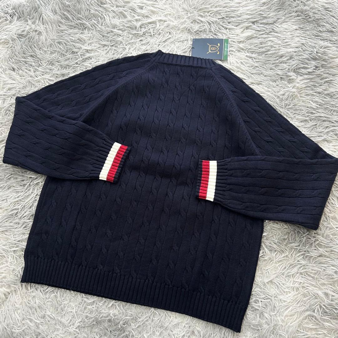 新品　トミーヒルフィガーゴルフ　ニット　セーター　ケーブル編み　ネイビー　L