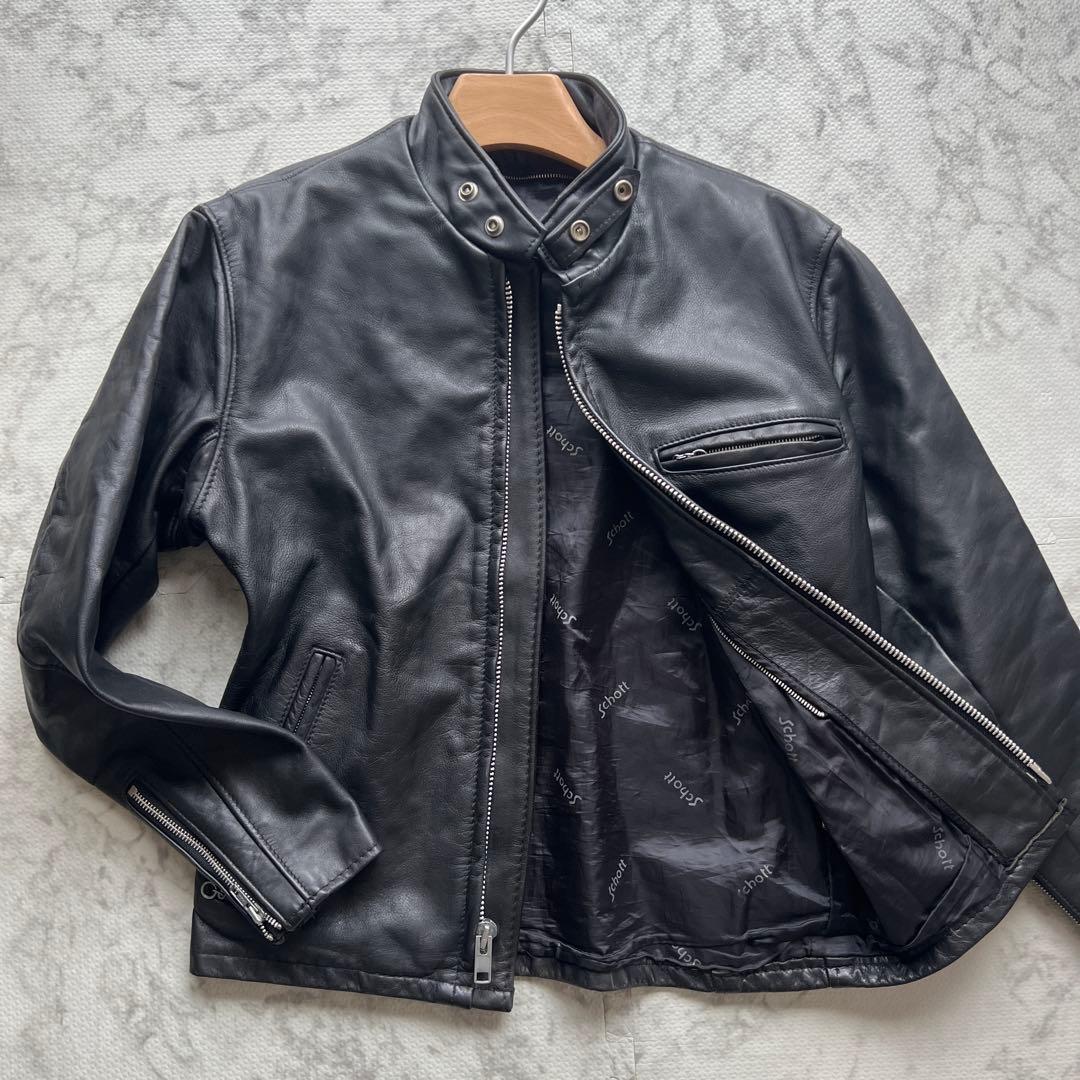 美品✨ショット シングルライダージャケット レザー ジップアップ ブラック 38