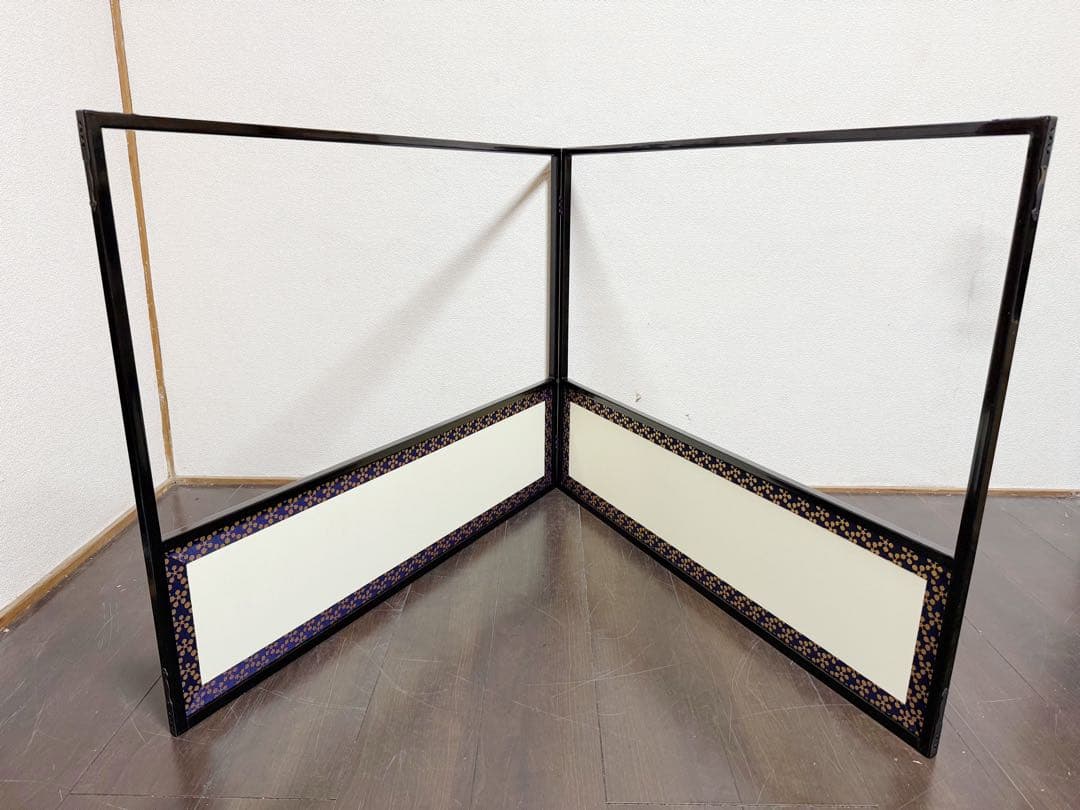 未使用 茶道具 黒塗縁 利休梅 風炉先屏風 裏杉格子網代 両面使い 炉風炉兼用