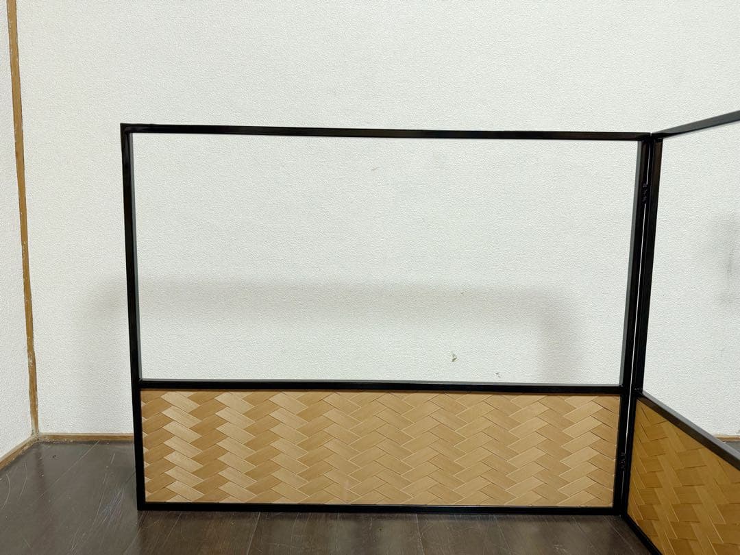 未使用 茶道具 黒塗縁 利休梅 風炉先屏風 裏杉格子網代 両面使い 炉風炉兼用