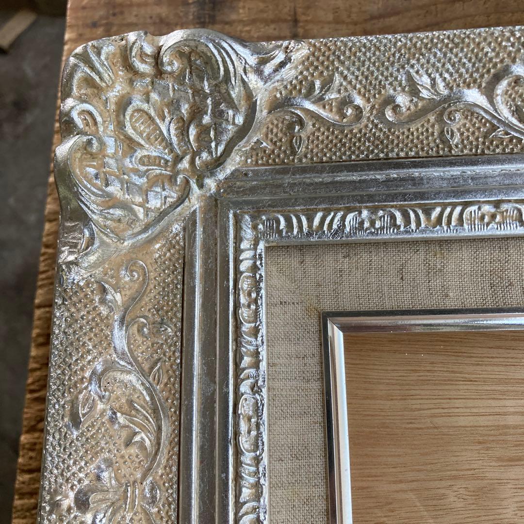 銀河堂 総葉型 P8号 油彩額縁 銀色 シルバーフレーム アートフレーム 箱付き