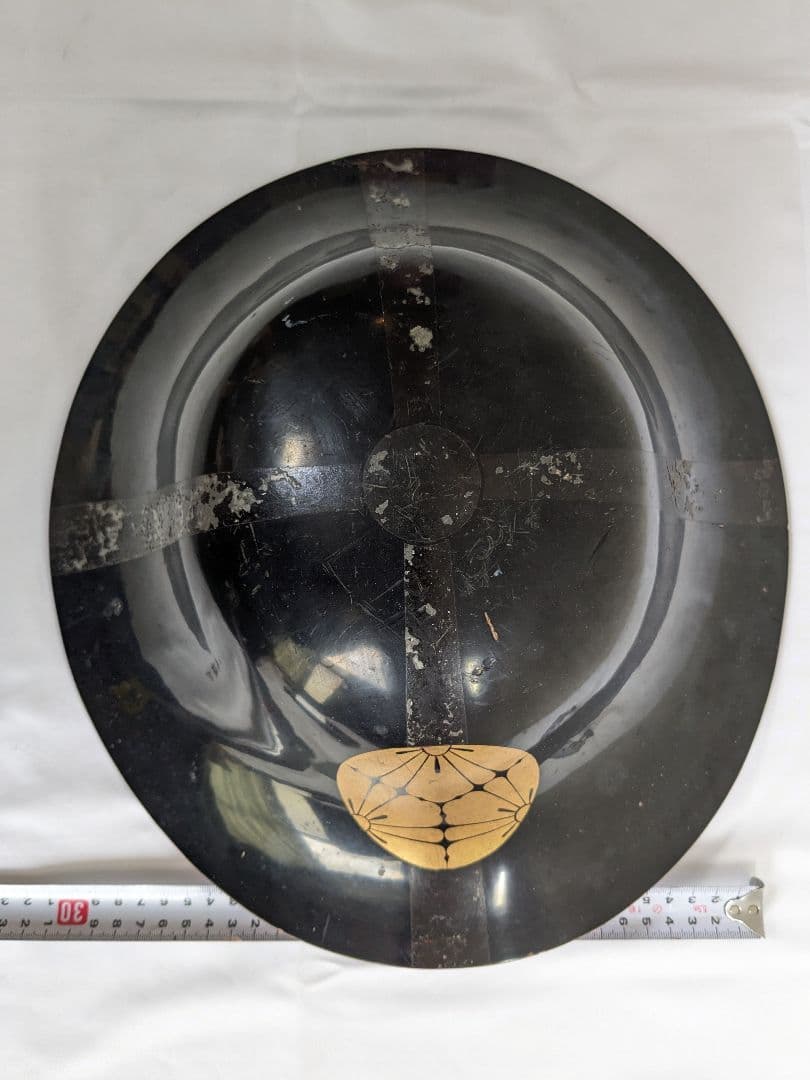 陣笠 木製 三ツ割菊 武士防具 ヴィンテージ