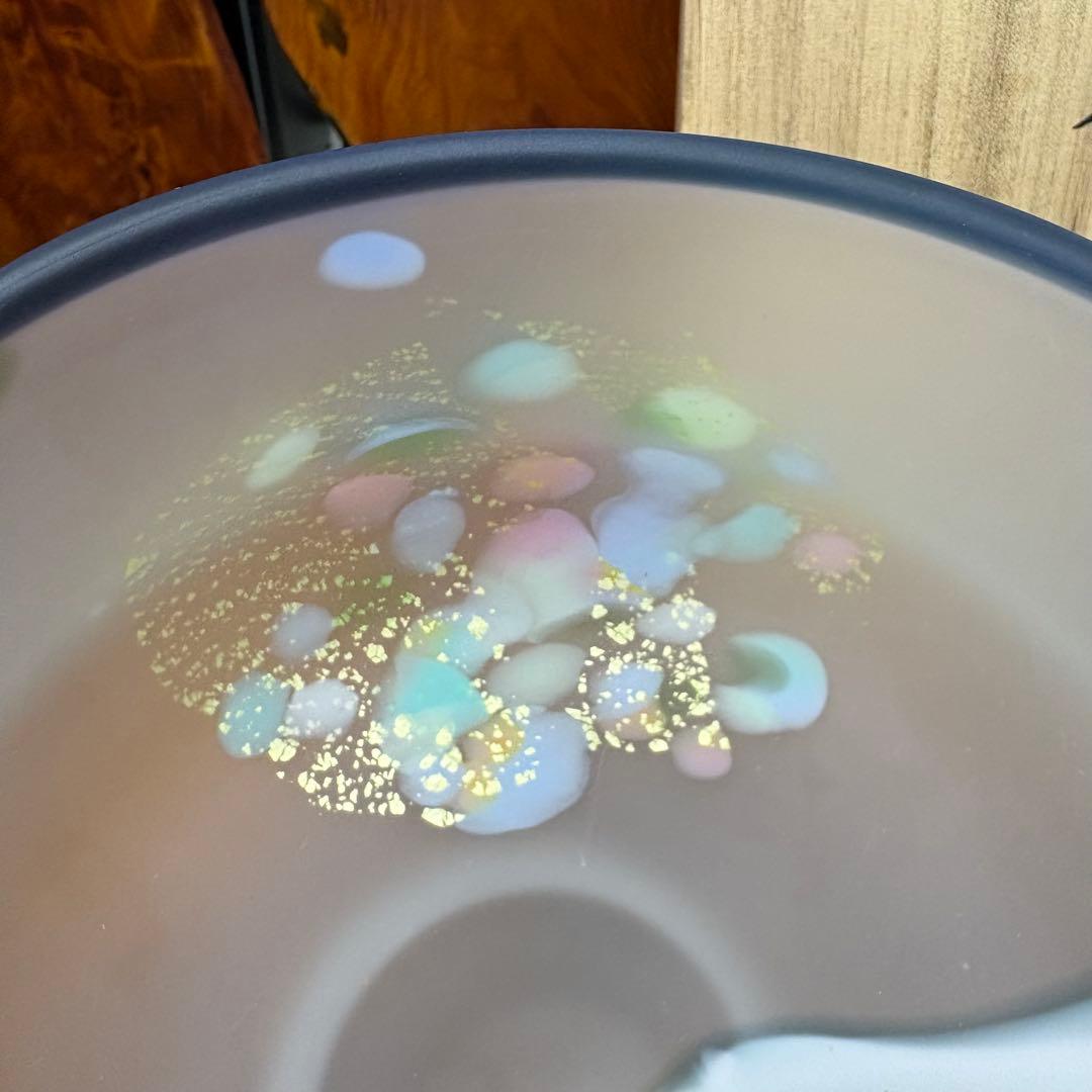 石井康治 手吹硝子(手吹ガラス)金彩 花吹雪 鉢　共箱 日本ガラス工芸協会会員