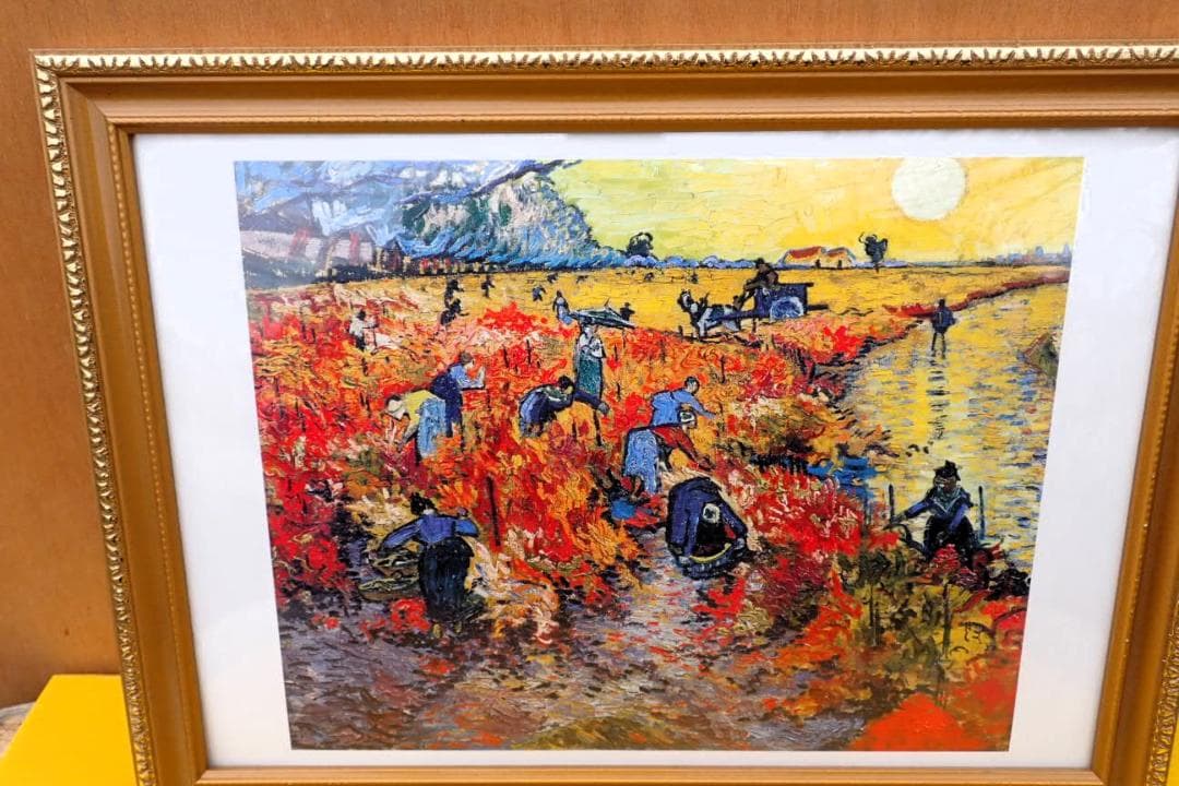 印象派風 収穫の風景 油彩調 複製画 額装
