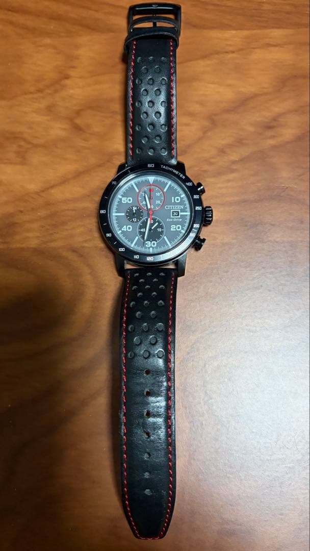 （値下げ可）【CITIZEN】クロノグラフ レザー ブラックバンド 腕時計