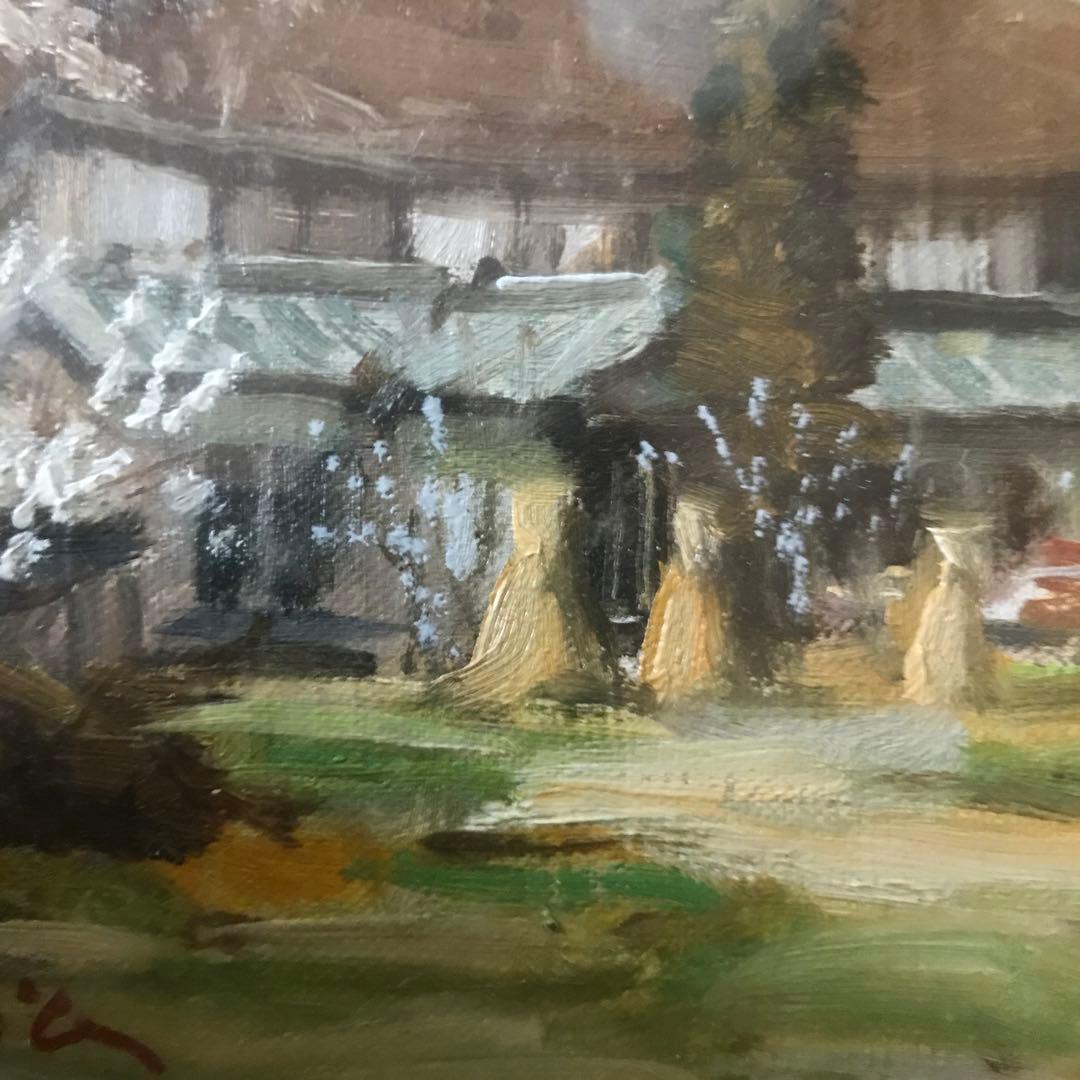 【真作保証】俵正論 油彩画「日本の原風景」（日動画廊取扱証明書付）