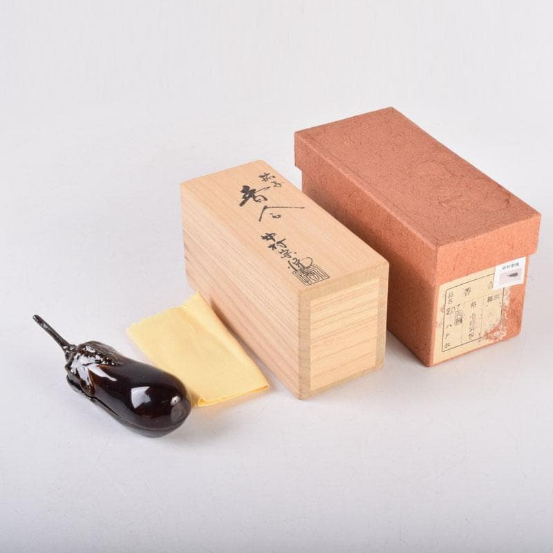 茶道具　山中塗　中村宗悦作　茄子　香合　共布共箱　V　8422